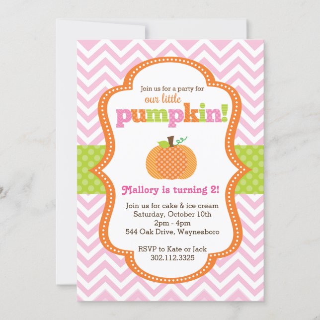 Little Pumpkin Girl Birthday Party Invitation (Front)