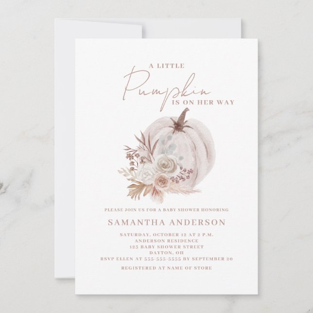 Little Pumpkin Girl Boho Baby Shower Invitation (Front)