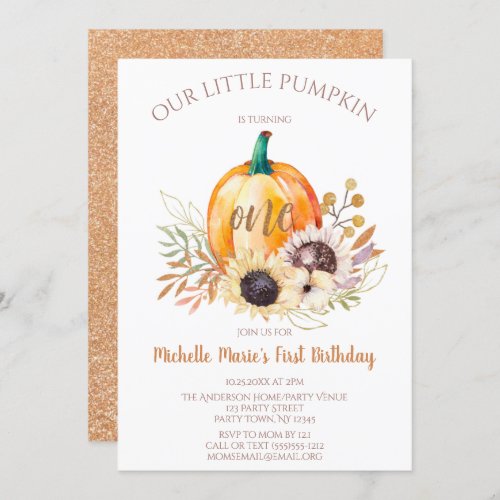 Little Pumpkin Girl First Birthday Invitation