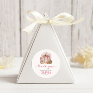 Little Pumpkin Girl Pink Baby Shower Thank You Classic Round Sticker