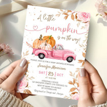 Little Pumpkin Girl Pink Truck Fall Baby Shower Invitation