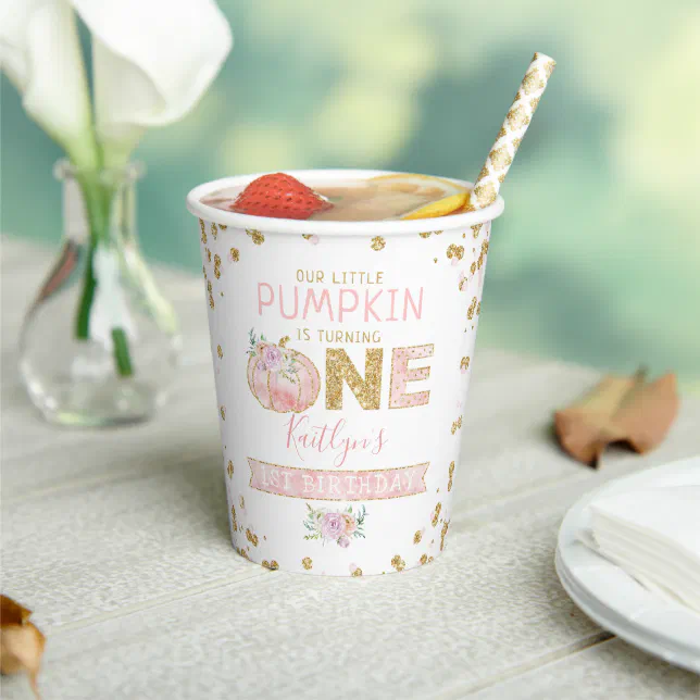 Little Pumpkin Girls 1st Birthday Paper Cups | Zazzle
