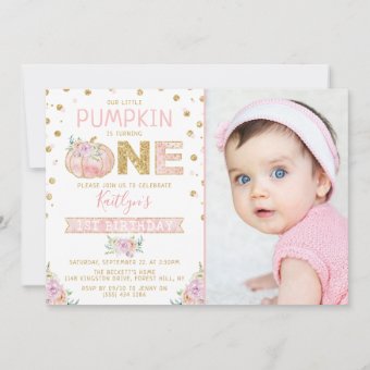 Little Pumpkin Girls 1st Birthday Photo Invitation | Zazzle