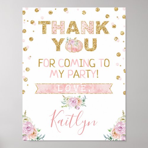 Little Pumpkin Girls 1st Birthday Thank You Sign