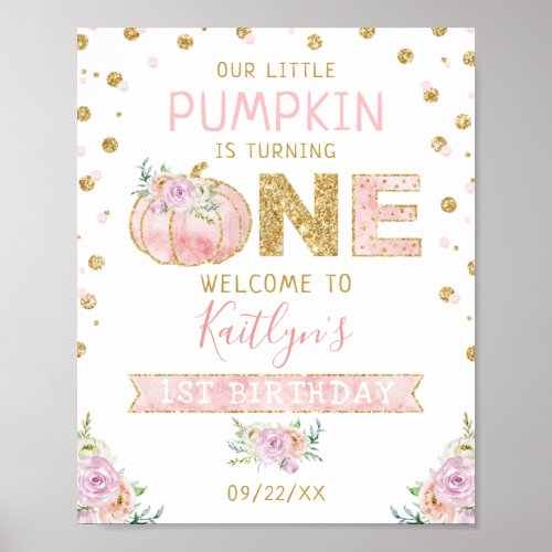 Little Pumpkin Girls 1st Birthday Welcome Sign