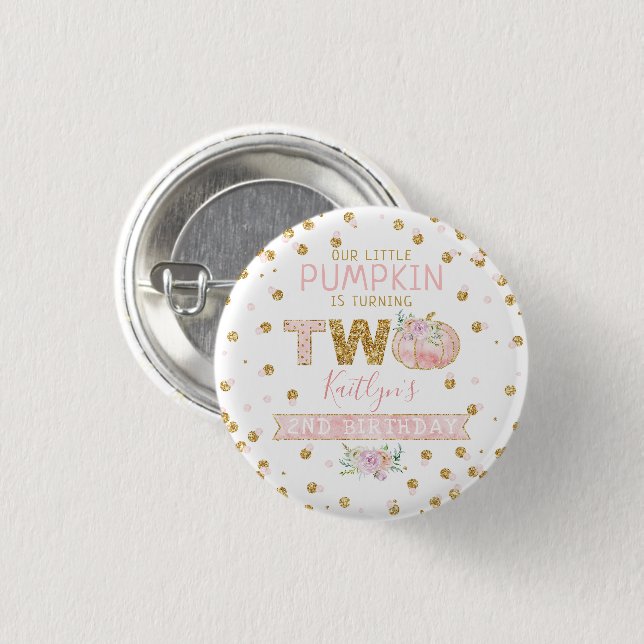 Little Pumpkin Girls 2nd Birthday Button (Front & Back)