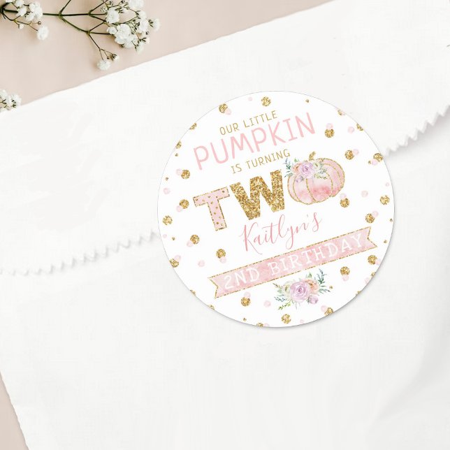 Little Pumpkin Girls 2nd Birthday Classic Round Sticker (Creator Uploaded)