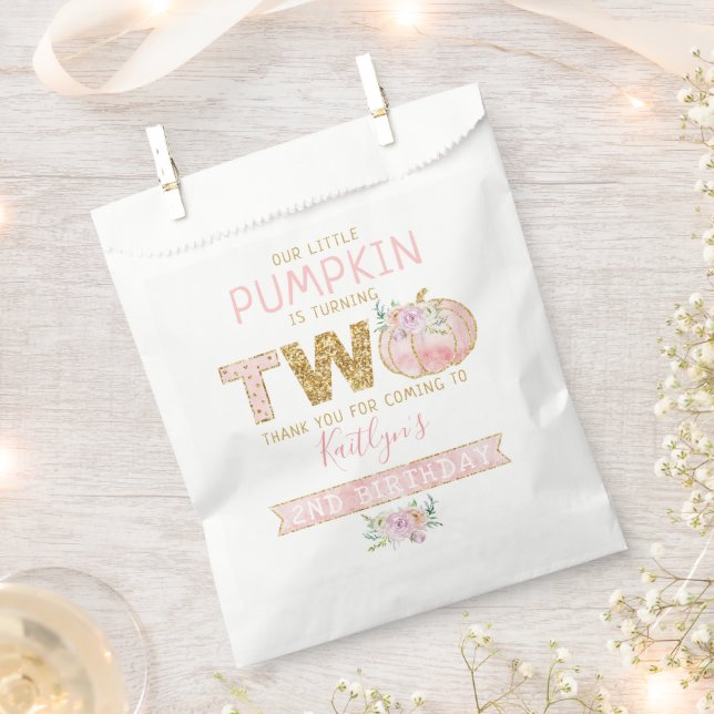 Little Pumpkin Girls 2nd Birthday Favor Bag (Clipped)