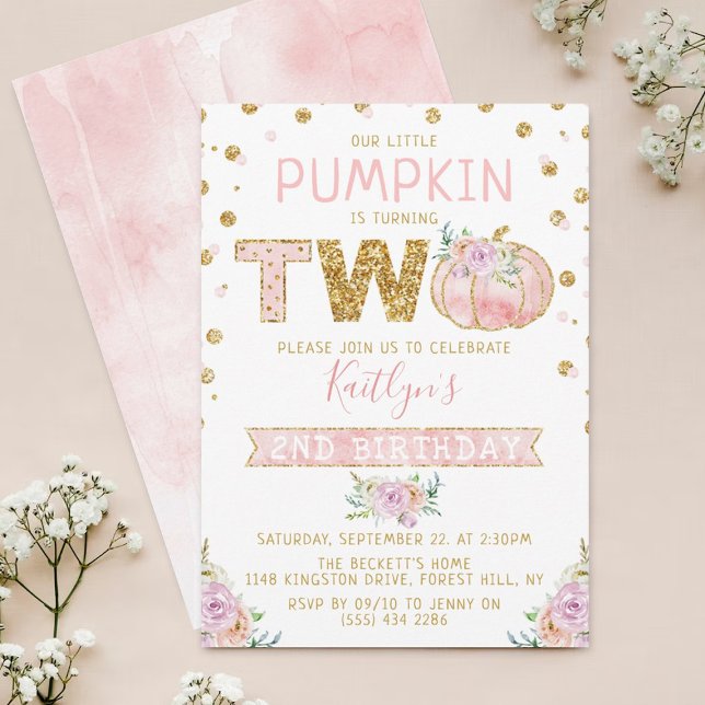 Little Pumpkin Girls 2nd Birthday Invitation (Creator Uploaded)