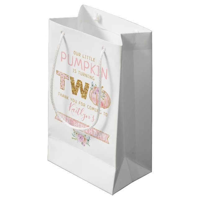 Little Pumpkin Girls 2nd Birthday Small Gift Bag (Front Angled)