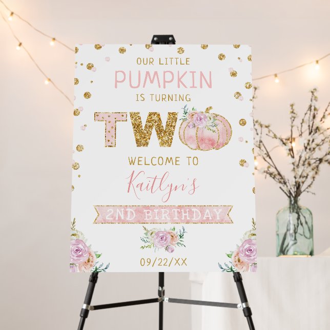 Little Pumpkin Girls 2nd Birthday Welcome Sign (In Situ (Stand))