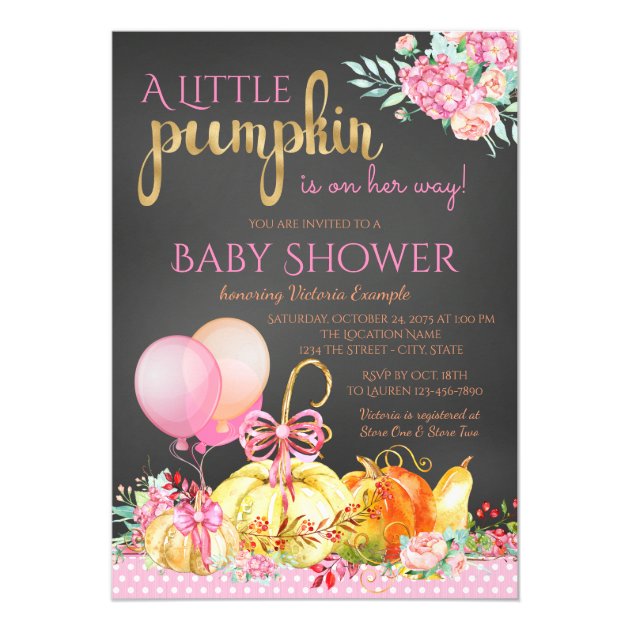 Little Pumpkin Girls Chalkboard Fall Baby Shower Invitation