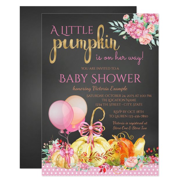 Little Pumpkin Girls Chalkboard Fall Baby Shower Invitation