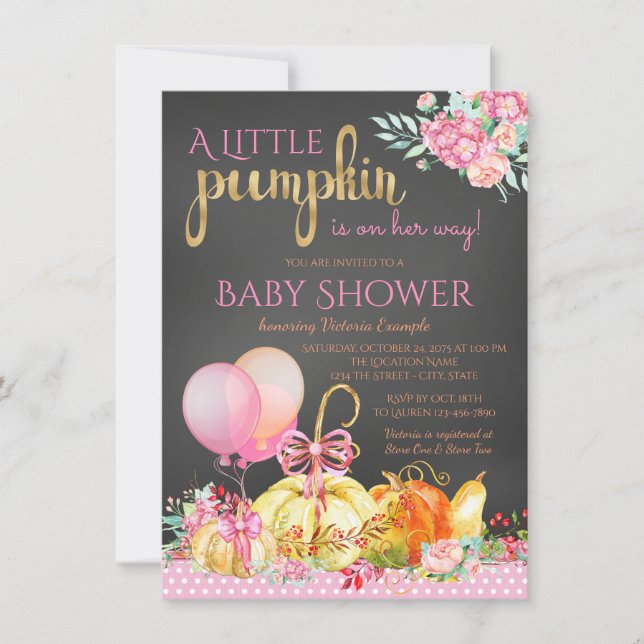 Little Pumpkin Girls Chalkboard Fall Baby Shower Invitation (Front)