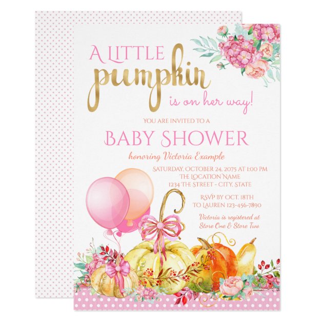Little Pumpkin Girls Fall Baby Shower Invitations