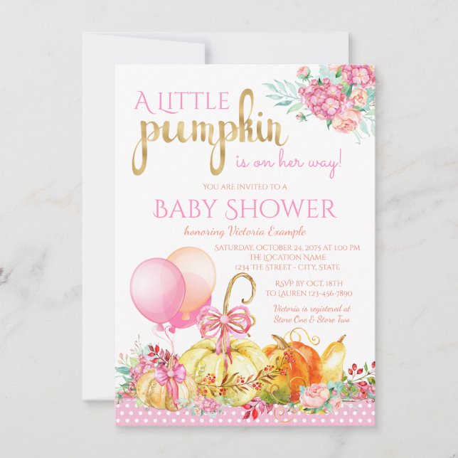 Little Pumpkin Girls Fall Baby Shower Invitations (Front)