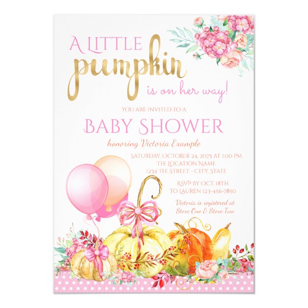 Little Pumpkin Girls Fall Baby Shower Invitations