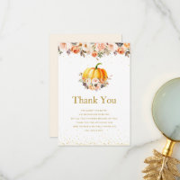 little pumpkin gold and blush baby shower  thank you card