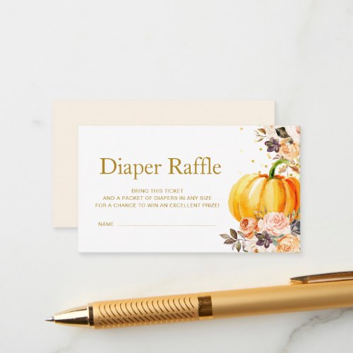 little pumpkin gold and blush diaper raffle card