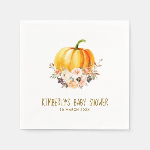Little pumpkin gold and blush floral baby shower napkins