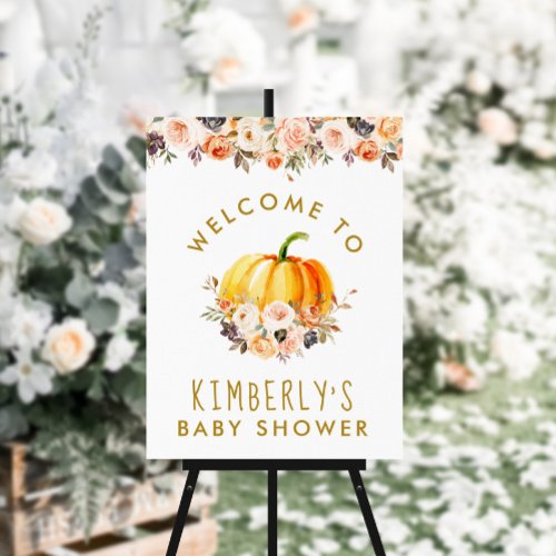 little pumpkin gold blush baby shower welcome poster