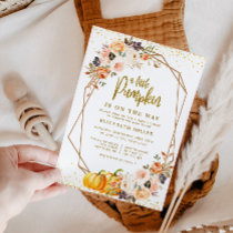 little pumpkin gold blush floral baby shower invitation