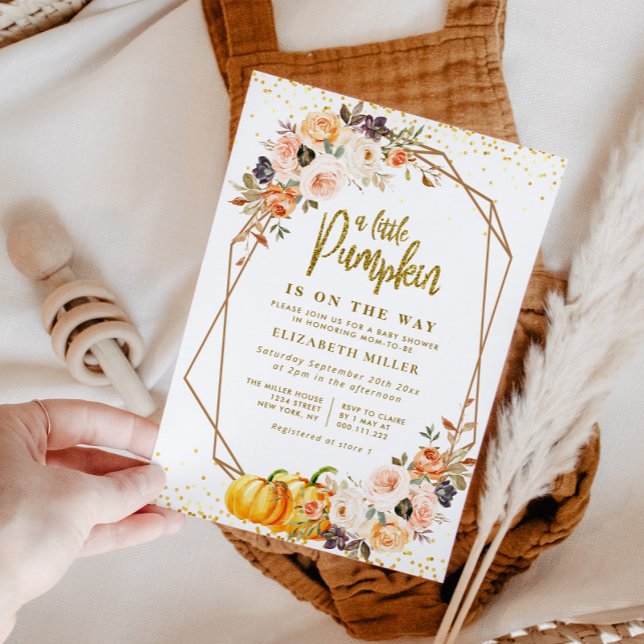 little pumpkin gold blush floral baby shower invitation (Creator Uploaded)