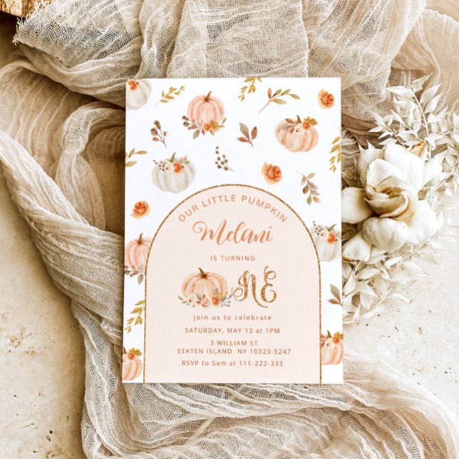 Little pumpkin gold girl first birthday invitation (Creator Uploaded)