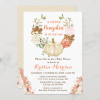 Little Pumpkin Gold Glitters Fall Baby Shower Invitation