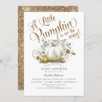 Little Pumpkin Gold Glitters Fall Baby Shower Invitation