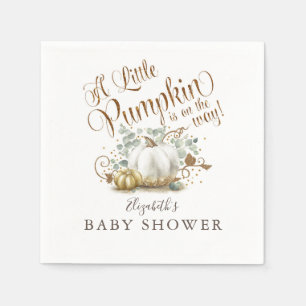 Little Pumpkin Gold Glitters Fall Baby Shower Napkins