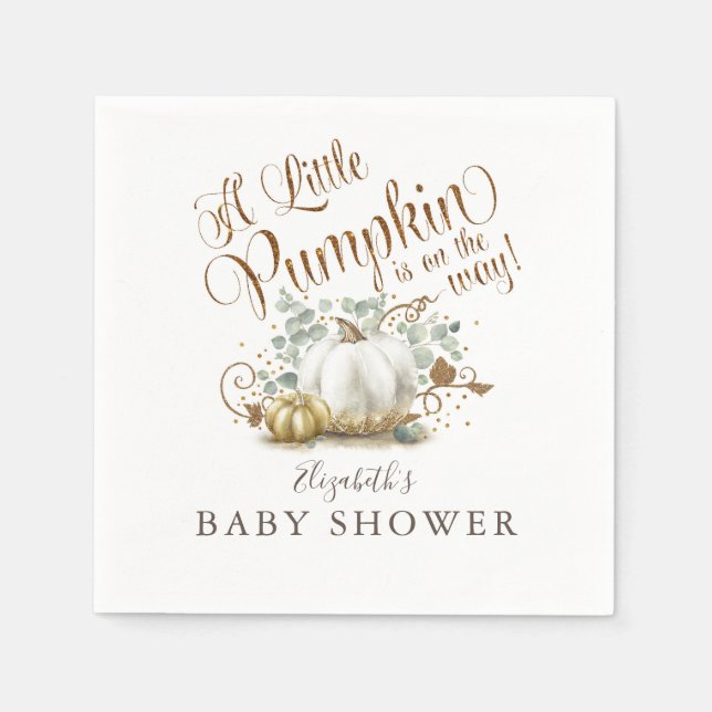 Little Pumpkin Gold Glitters Fall Baby Shower Napkins (Front)
