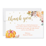 Little Pumpkin Gold Glitters Fall Girl Baby Shower Thank You Card Little Pumpkin Gold Glitters Fall Girl Baby Shower Thank You Card