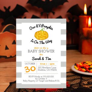 Little Pumpkin Gray and Orange Baby Shower Invitation