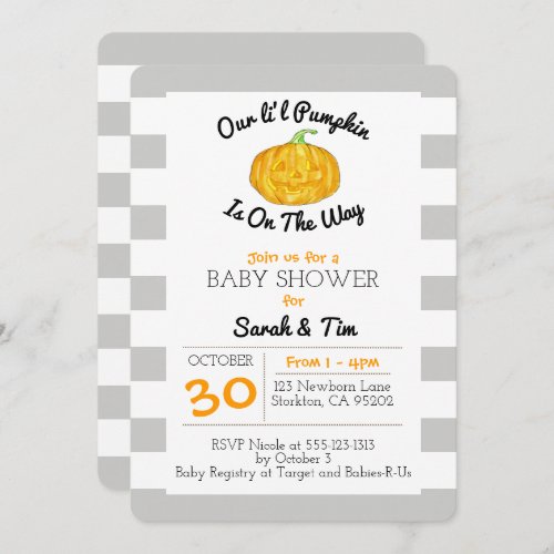 Little Pumpkin Gray and Orange Baby Shower Invitation