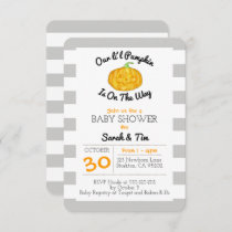 Little Pumpkin Gray and Orange Small Baby Shower Invitation