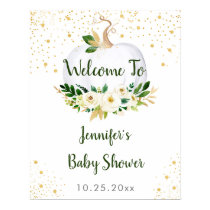 Little Pumpkin Greenery Gold Baby Shower Welcome Poster