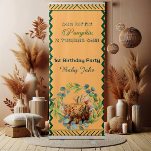 Little Pumpkin Greenery Wreath Fall foliage Peach  Retractable Banner