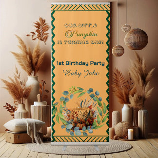 Little Pumpkin Greenery Wreath Fall foliage Peach  Retractable Banner