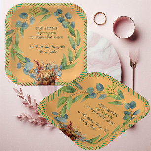 Little Pumpkin Greenery Wreath Fall Pumpkin Peach  Paper Plates