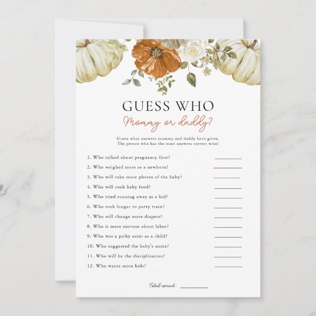 Little Pumpkin Guess Who Baby Shower Game Card (Front)