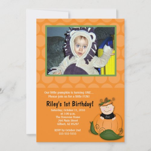 Little Pumpkin Halloween 5x7 Photo Birthday Invitation