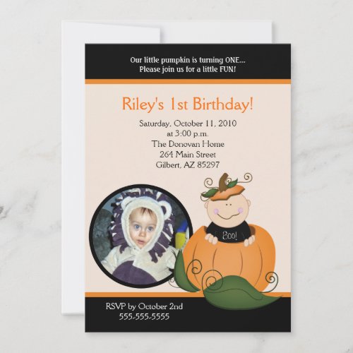 Little Pumpkin Halloween 5x7 Photo Birthday Invitation