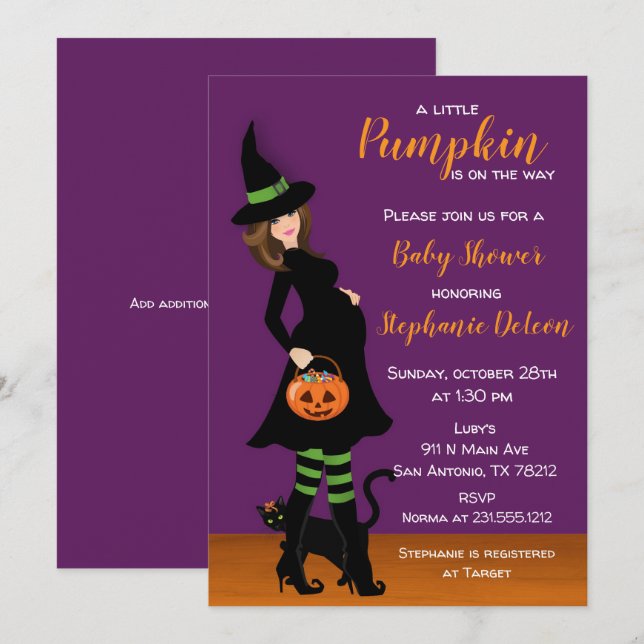Little Pumpkin Halloween Baby Shower Invitation (Front/Back)