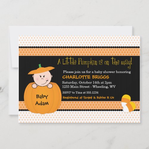 Little Pumpkin Halloween Baby Shower Invitations