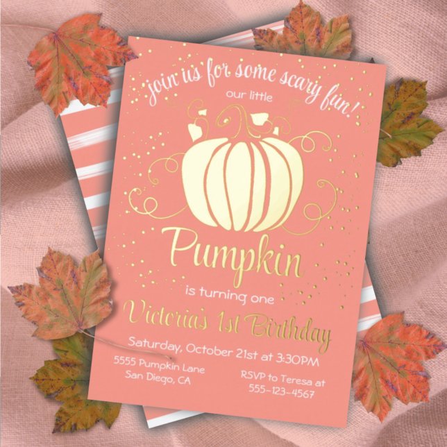 Little Pumpkin Halloween Birthday Gold Foil Foil Invitation (Creator Uploaded)