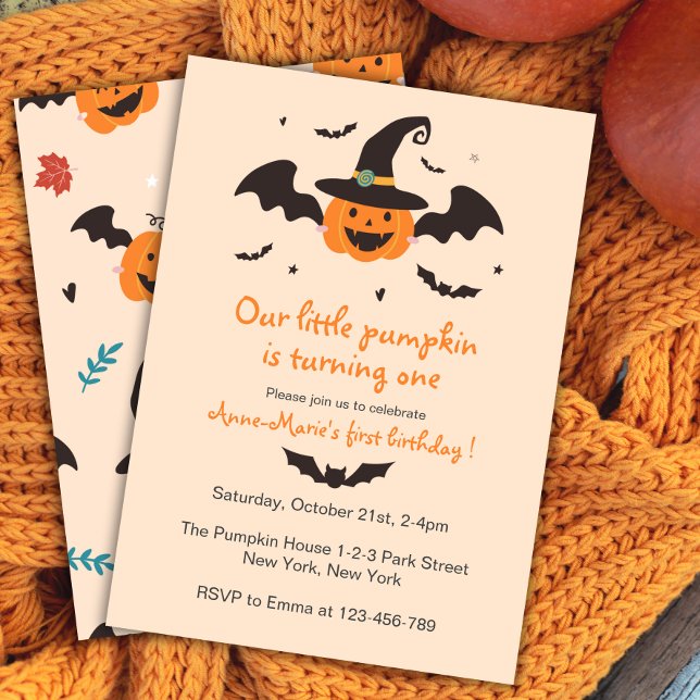 Little Pumpkin Halloween Birthday Invitation (little pumpkin is turning one. Halloween Birthday Party Invitation for Autumn Fall Birthday kids.)