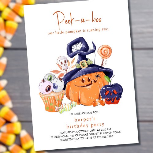 Little Pumpkin Halloween Party Food 2nd Birthday Invitation
