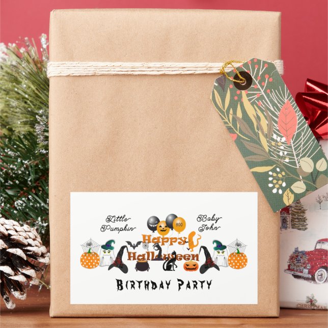 Little Pumpkin Happy Halloween Party Balloon Funky Rectangular Sticker (Holiday)