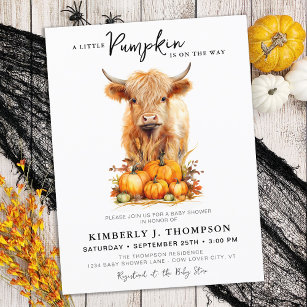 Little Pumpkin Highland Cow Autumn Baby Shower Invitation Postcard